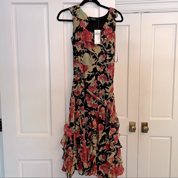 Ralph Lauren Floral Crinkle Georgette Dress - Size 4 - Picture 1 of 3